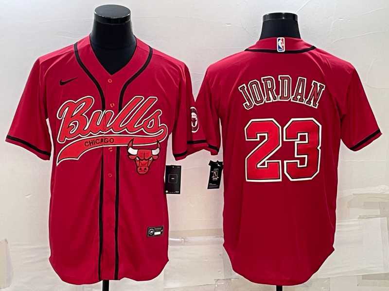 Men%27s Chicago Bulls #23 Michael Jordan Red With Patch Cool Base Stitched Baseball Jersey